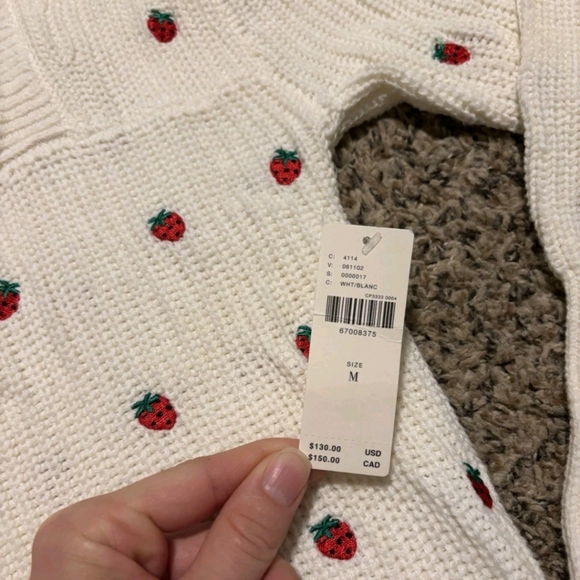 Maeve By Anthropologie Long Sleeve Sweater Embroidered Strawberries NWT- Medium - Picture 2 of 7